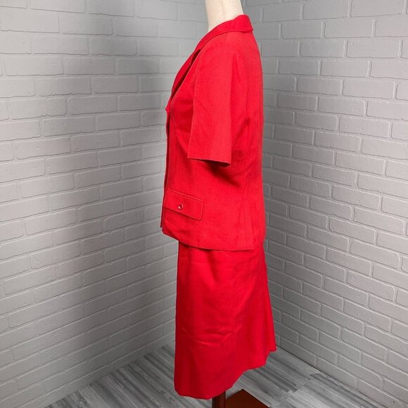 Kasper ASL Skirt Suit Women 8 Red‎ Double Breasted Woven Career Classic VTG - Picture 3 of 15
